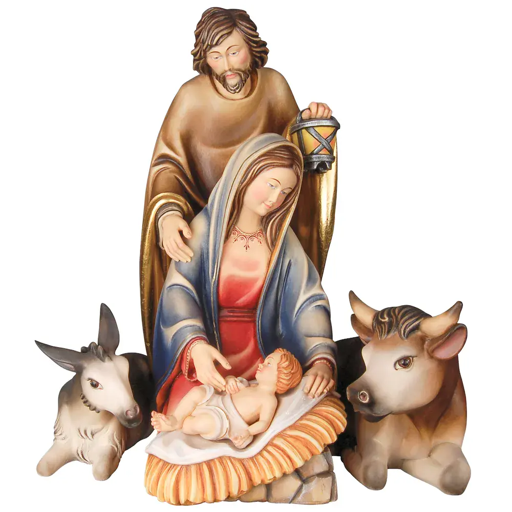 Familiengruppe mit Ochs und Esel