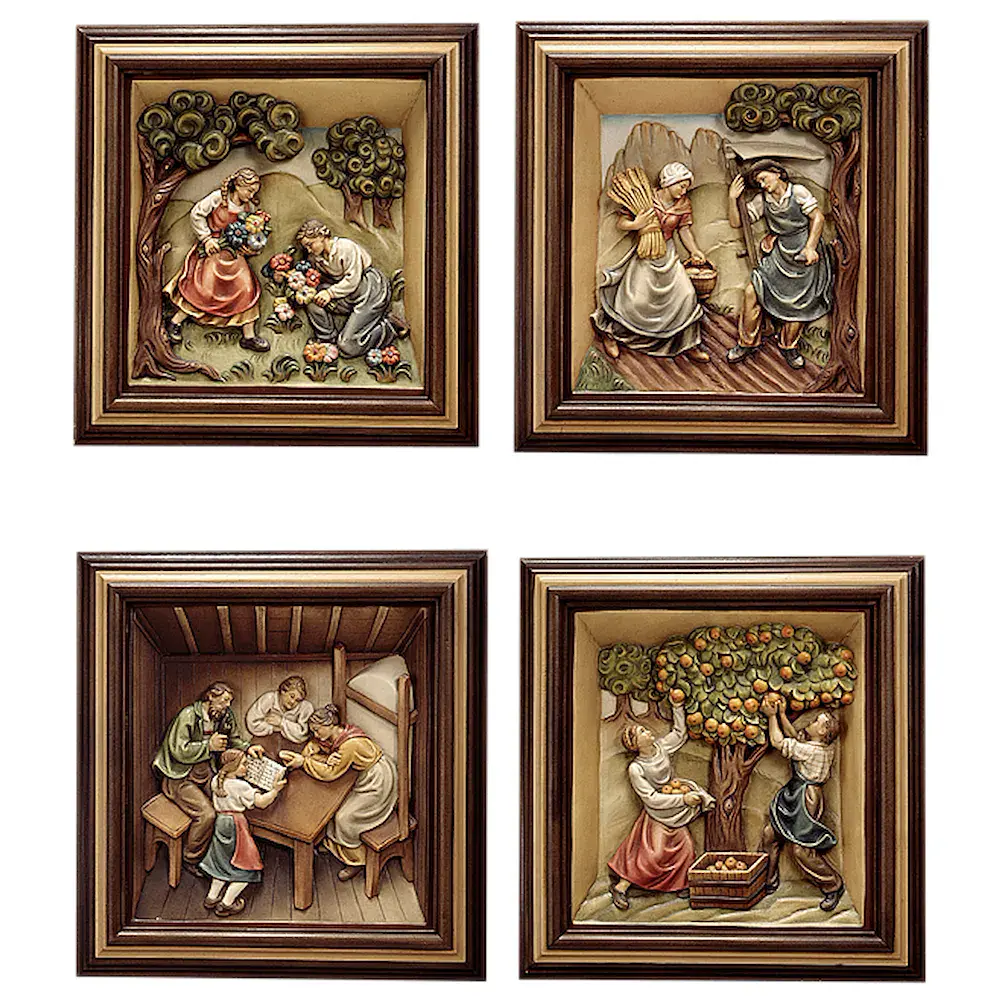 4 Reliefs Jahreszeiten mit Rahmen