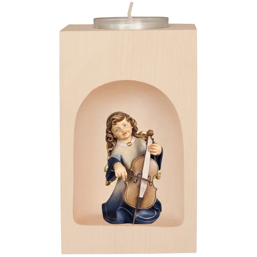 Teelichthalter mit Engel mit Cello in der Nische