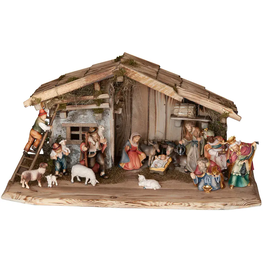Stall Raschötz mit 16 Betlehem Krippe Figuren