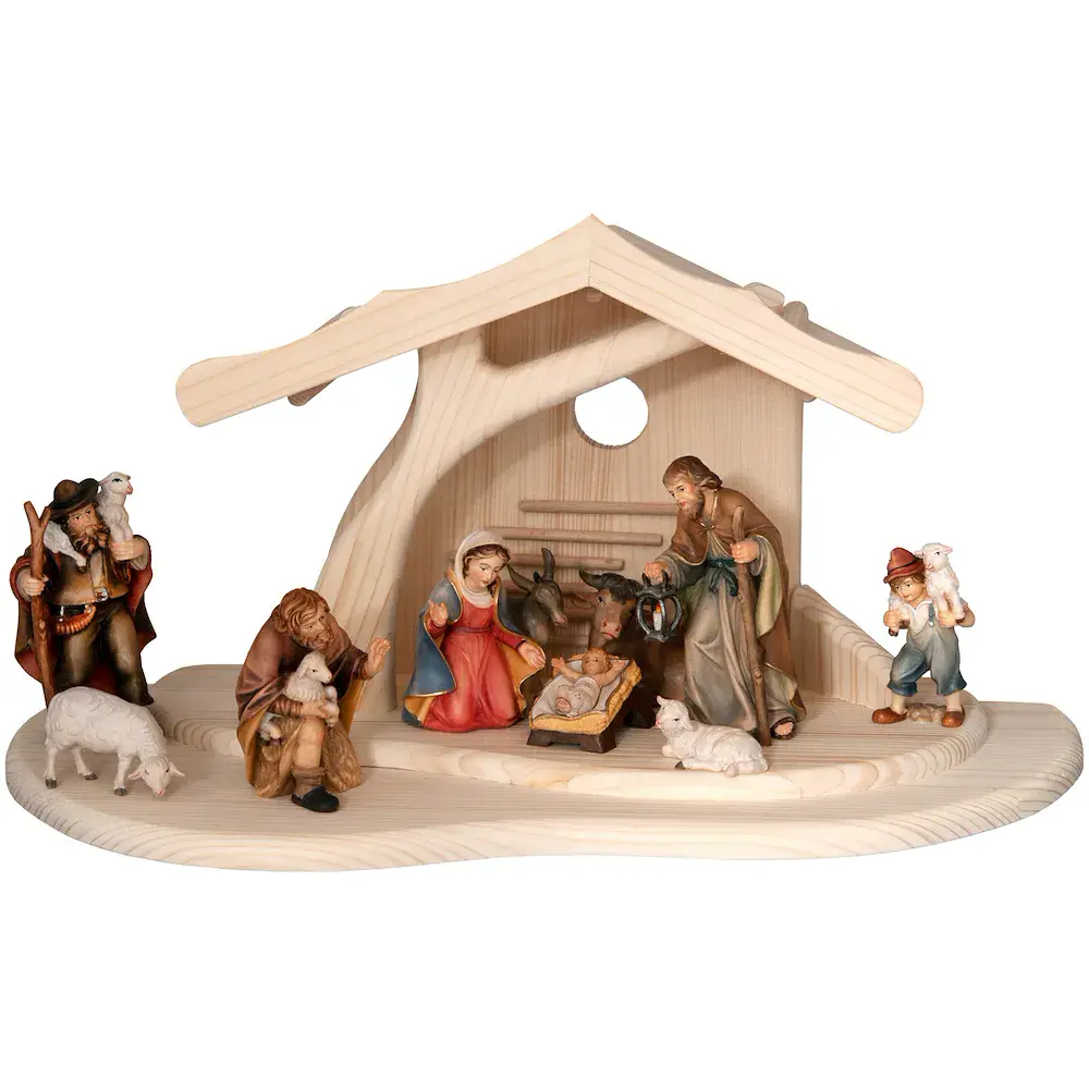 Stall modern mit 11 Betlehem Krippe Figuren
