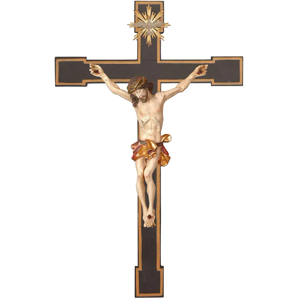 Crocifisso barocco con spirito santo su croce rom.