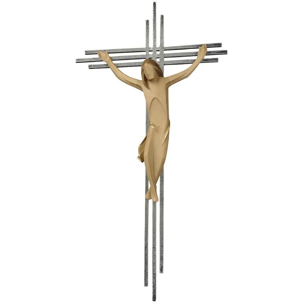 Crucifix, with a triple bar in stainless ste