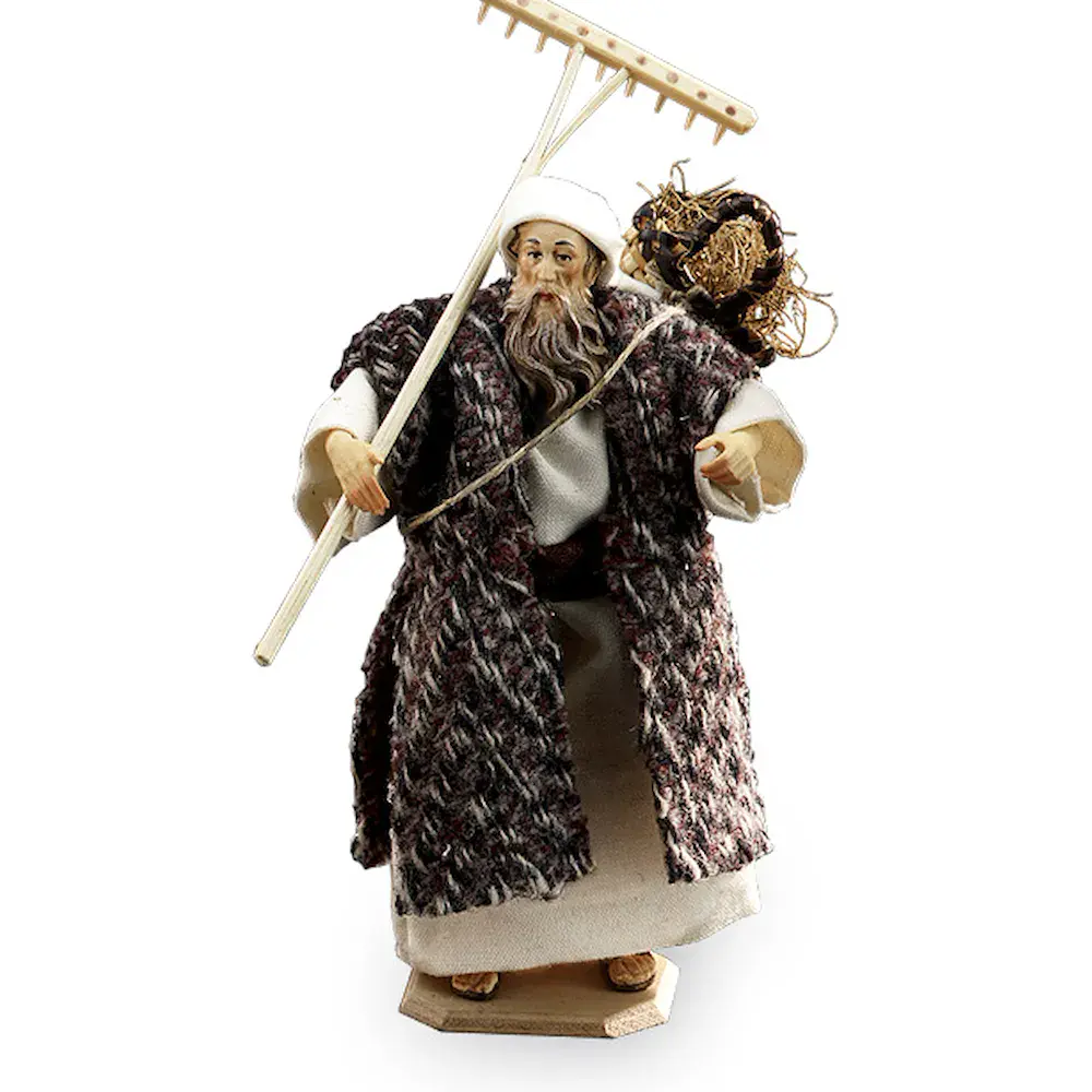 Grandfather with basket and rake