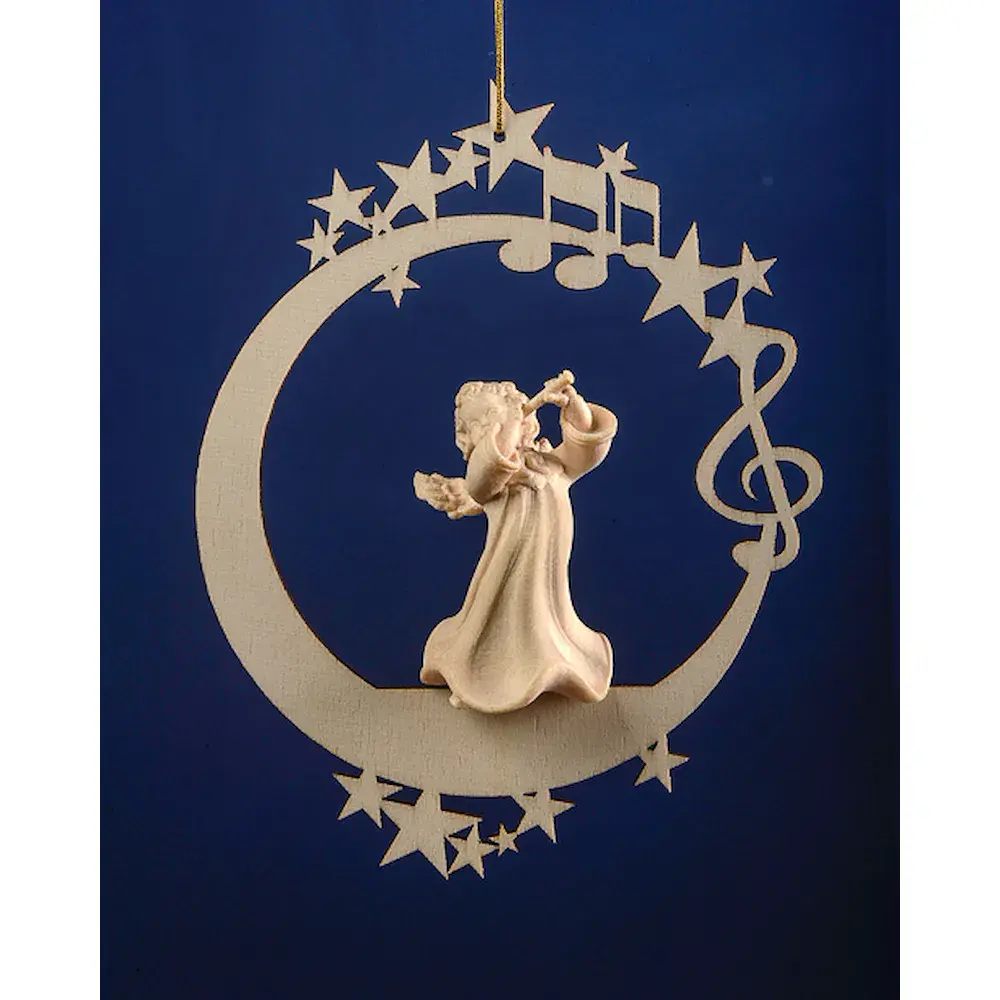 Engel mit Querfloete auf Mond &.Sterne