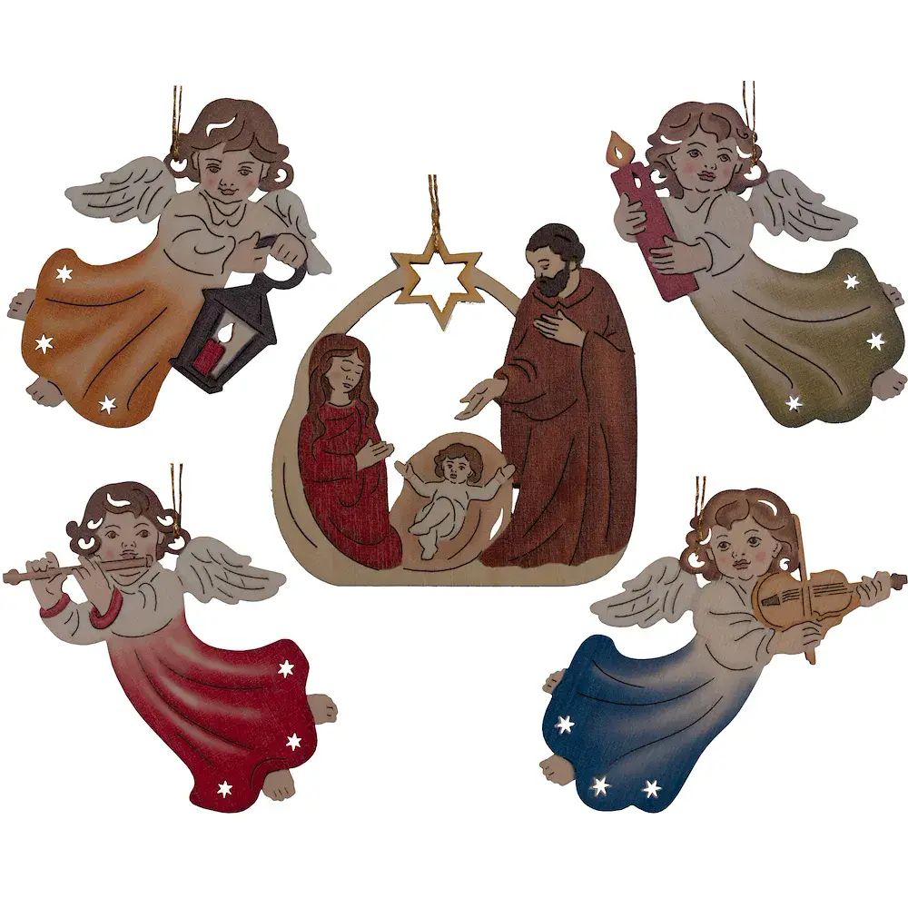 Laser Set mit 4 beidseitig bemalten Engeln und Fam