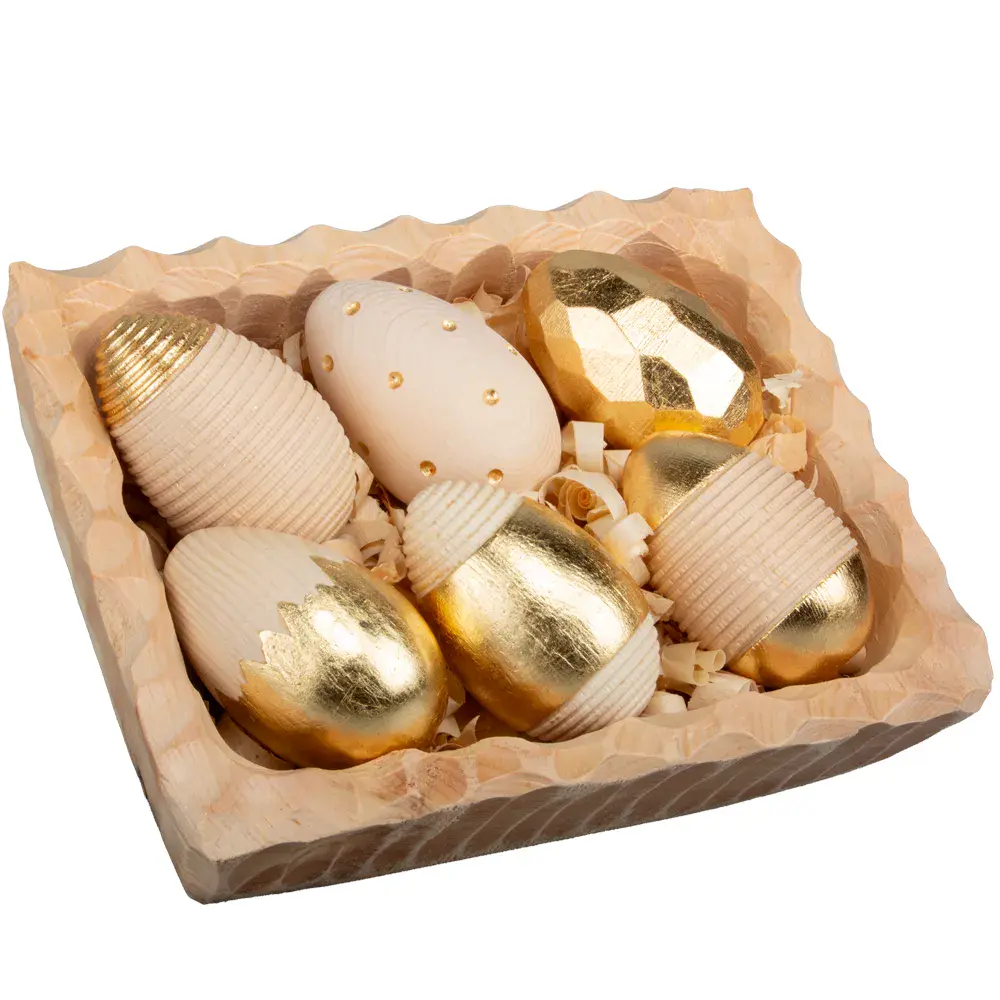 Swiss pine set: bowl & 6 eggs