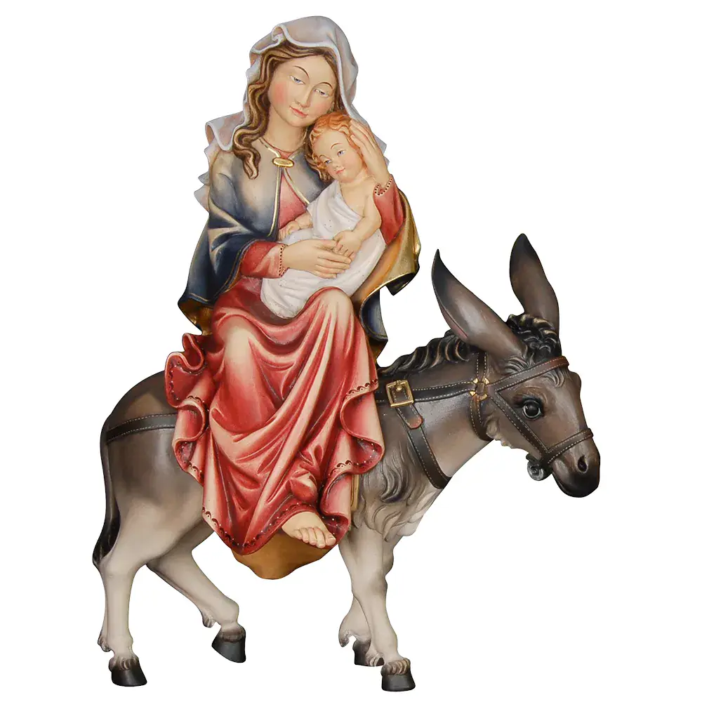 María con niño sentada sobre burro (huída a Egipto