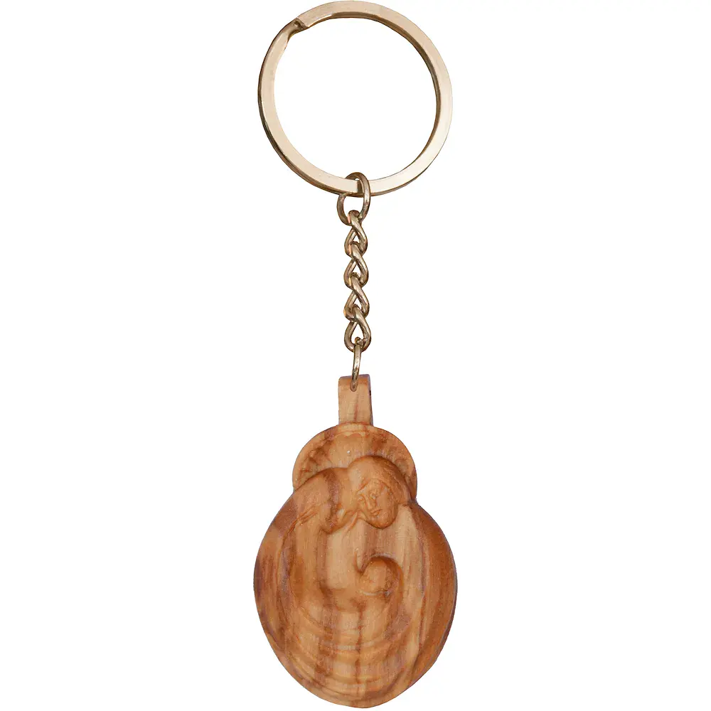 Keyring pendant, Holy Family in oliv wood