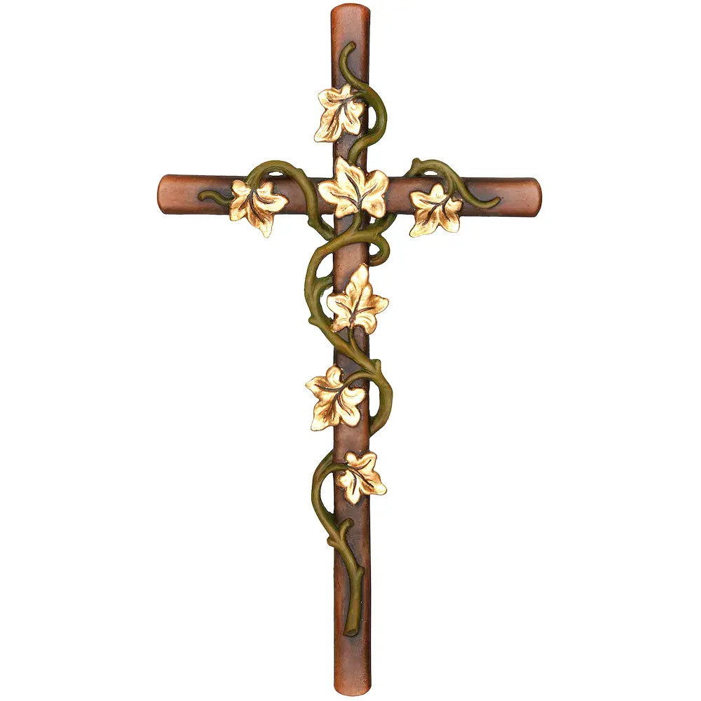 Kreuz mit Efeuranken, Holz geschnitzt