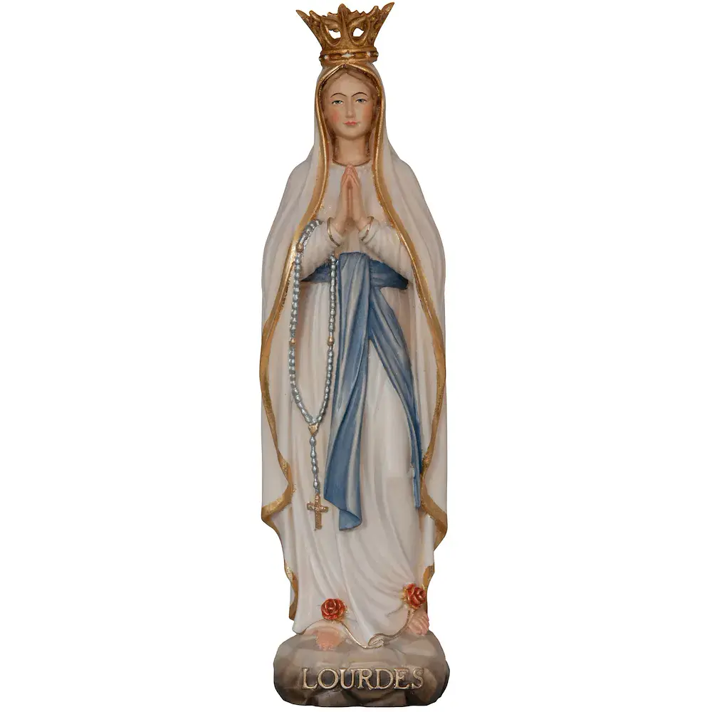 Statua della Madonna di Lourdes con corona legno