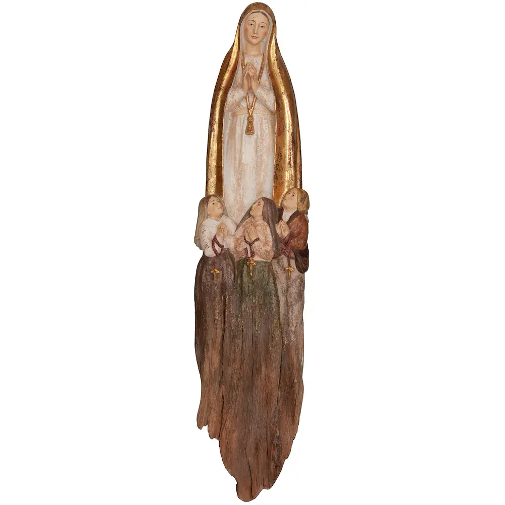 Fatima con bambini scultura in radice