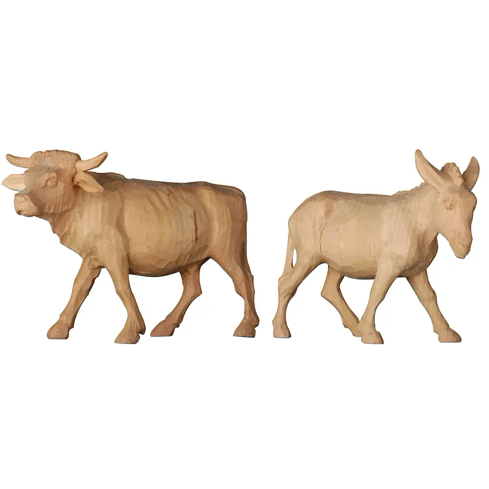 Ox and donkey in swiss pine