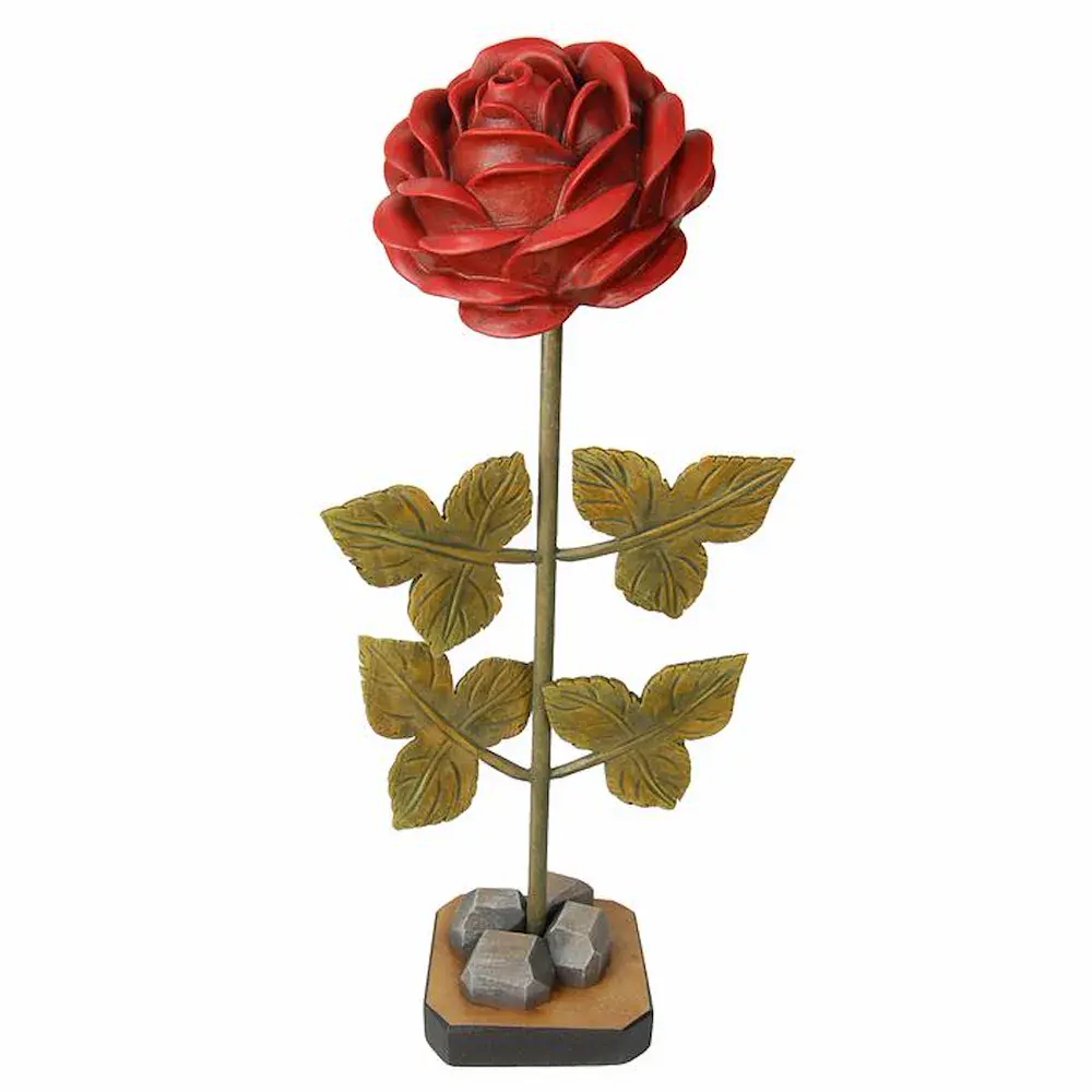 Fiore di rosa con gambo in legno