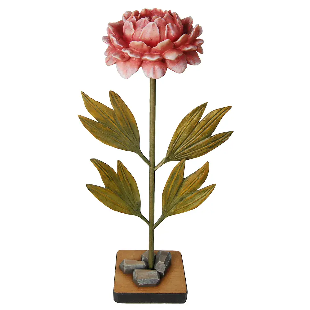 Peonia con gambo in legno