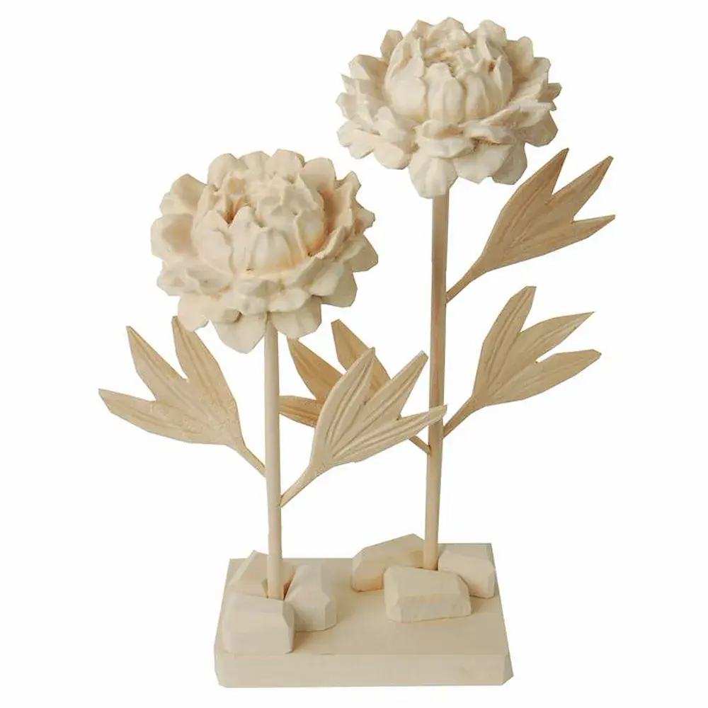 Due peonie con gambo in legno