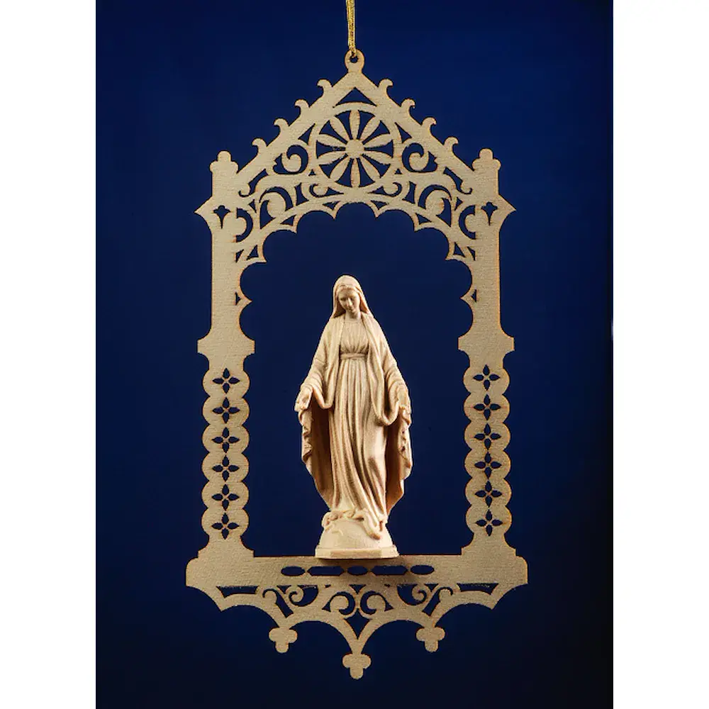 Virgen Milagrosa en celdilla de madera