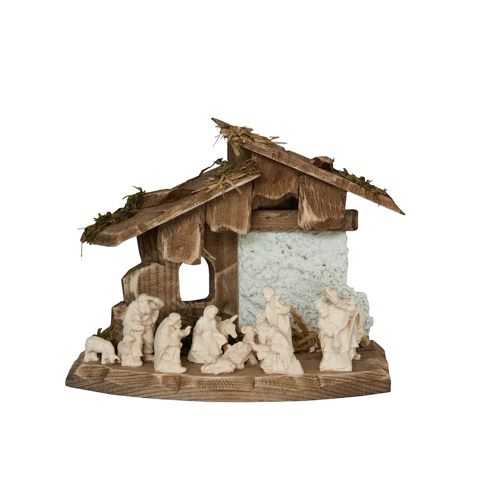 Prepepe in miniatura di betlemme su capanna per fa