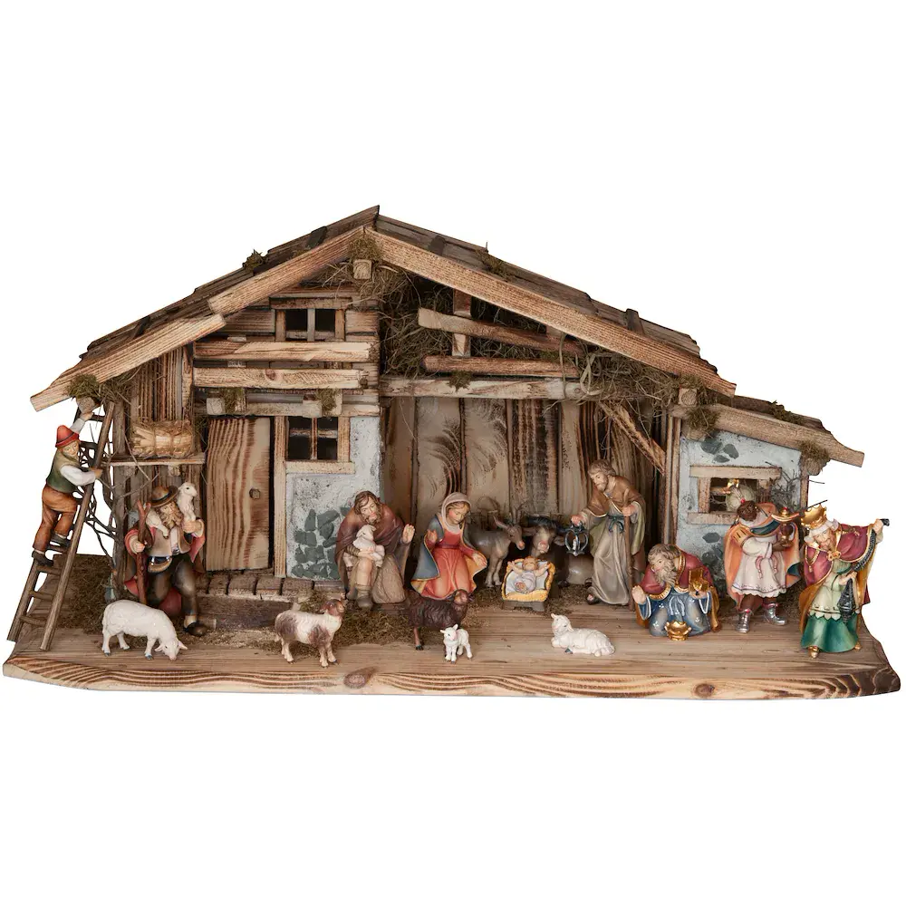 Capanna Alpe di Siusi con 17 figurine di Betlemme