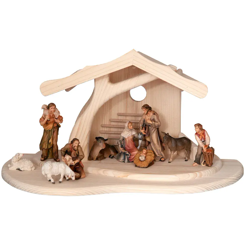 Capanna moderna con 11 presepio Salcher figurine