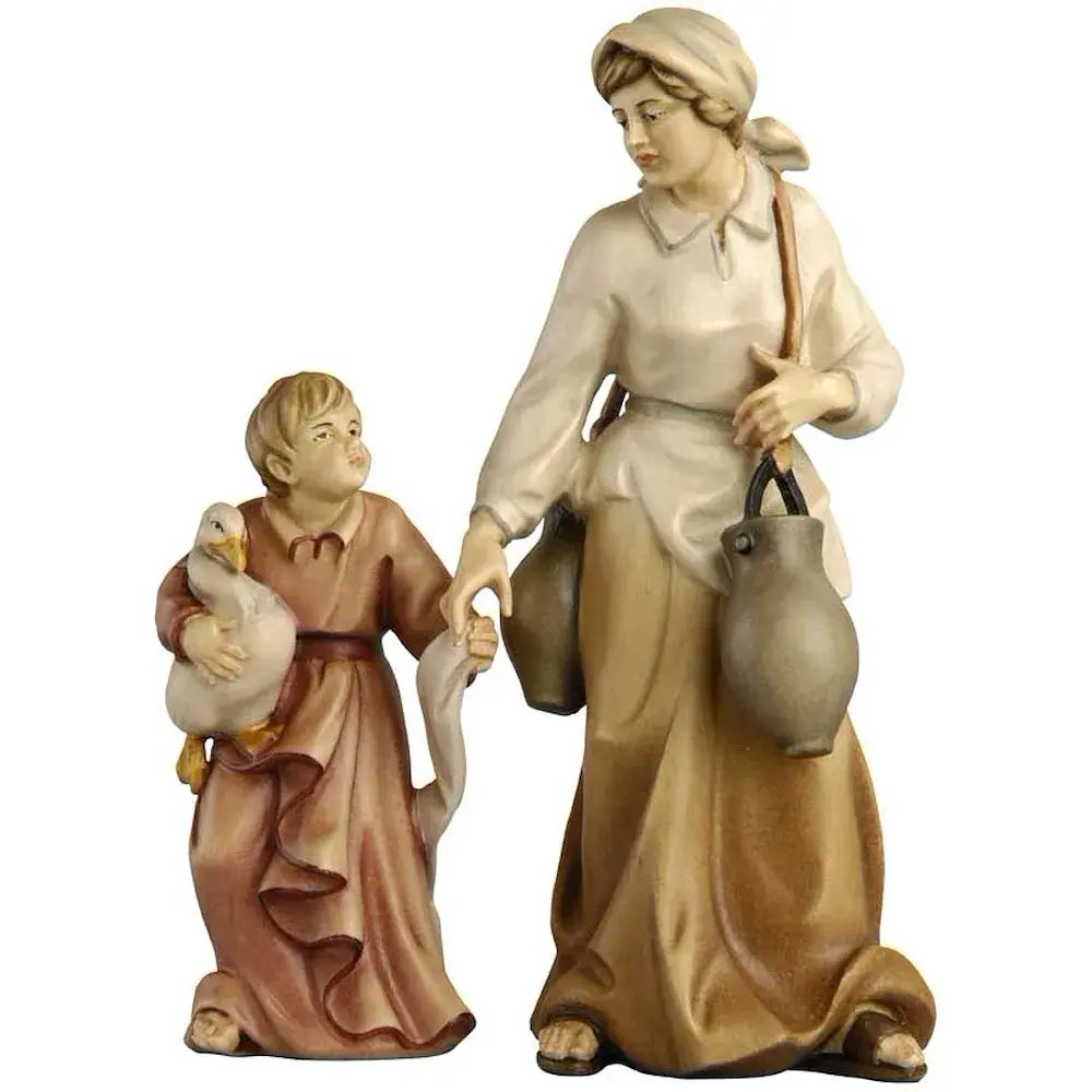 Sheperdess and boy with duck