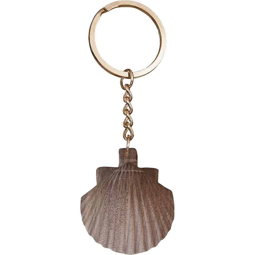 Schlüsselanhänger Pilger Jakobsmuschel aus Holz