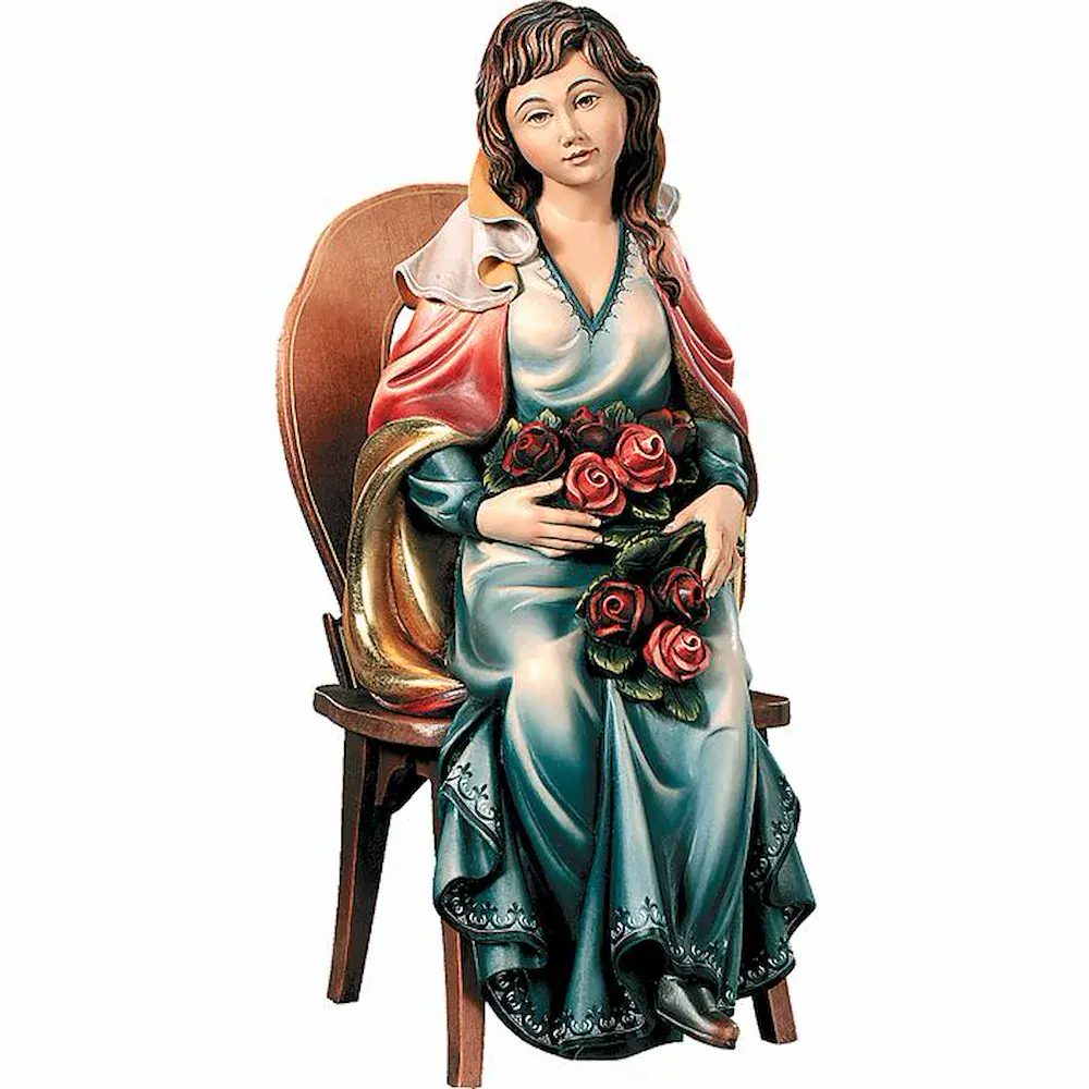 Sitting woman with roses
