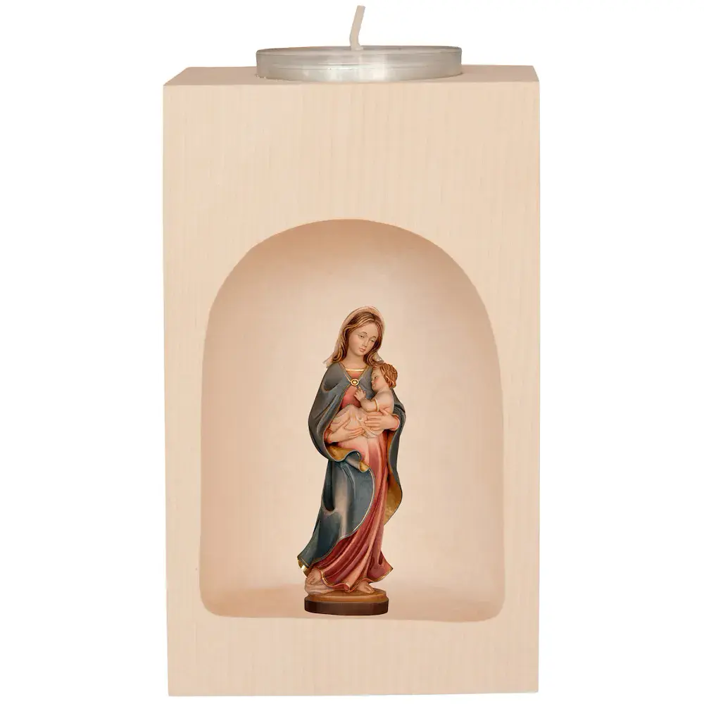 Teelichthalter mit Schutzmadonna in der Nische