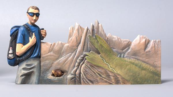 Wood Relief of the Seceda with Person